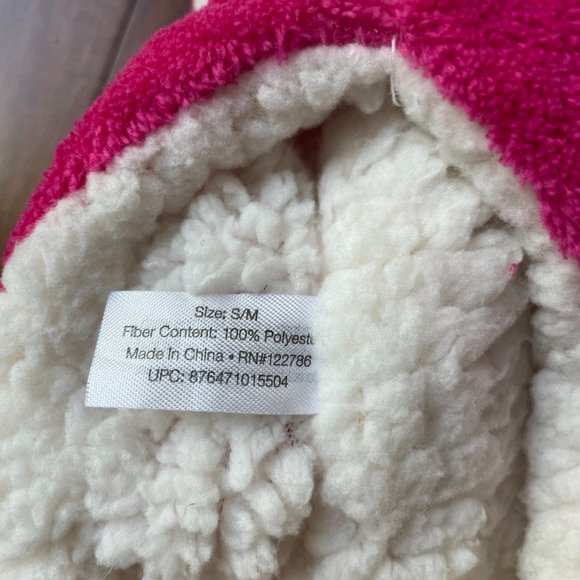 Sz S/M (6-7) Pink with White Tassels Soft Fleece Slipper Socks - Picture 4 of 4